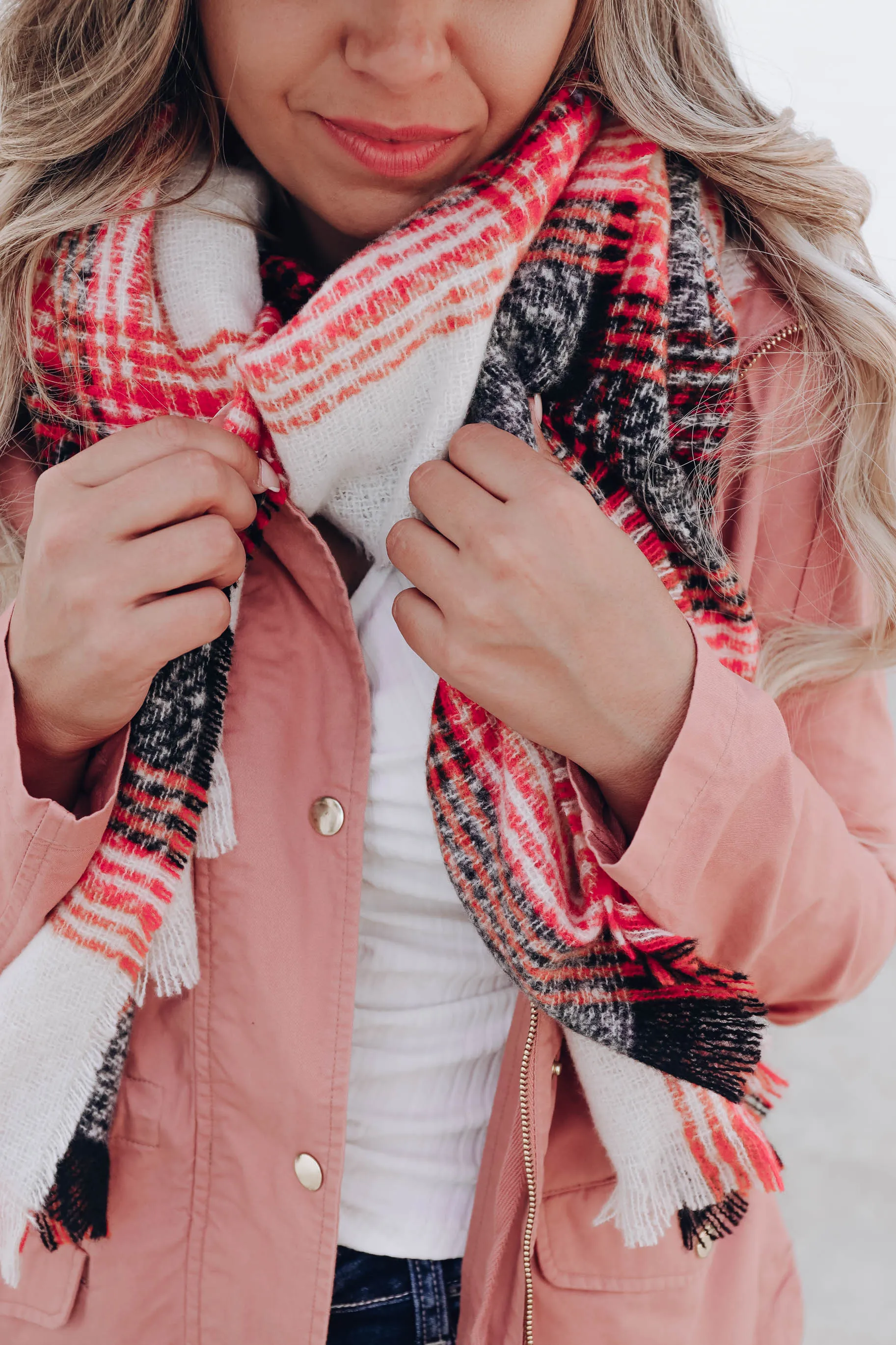 Plush Plaid Oversized Scarf - Ivory