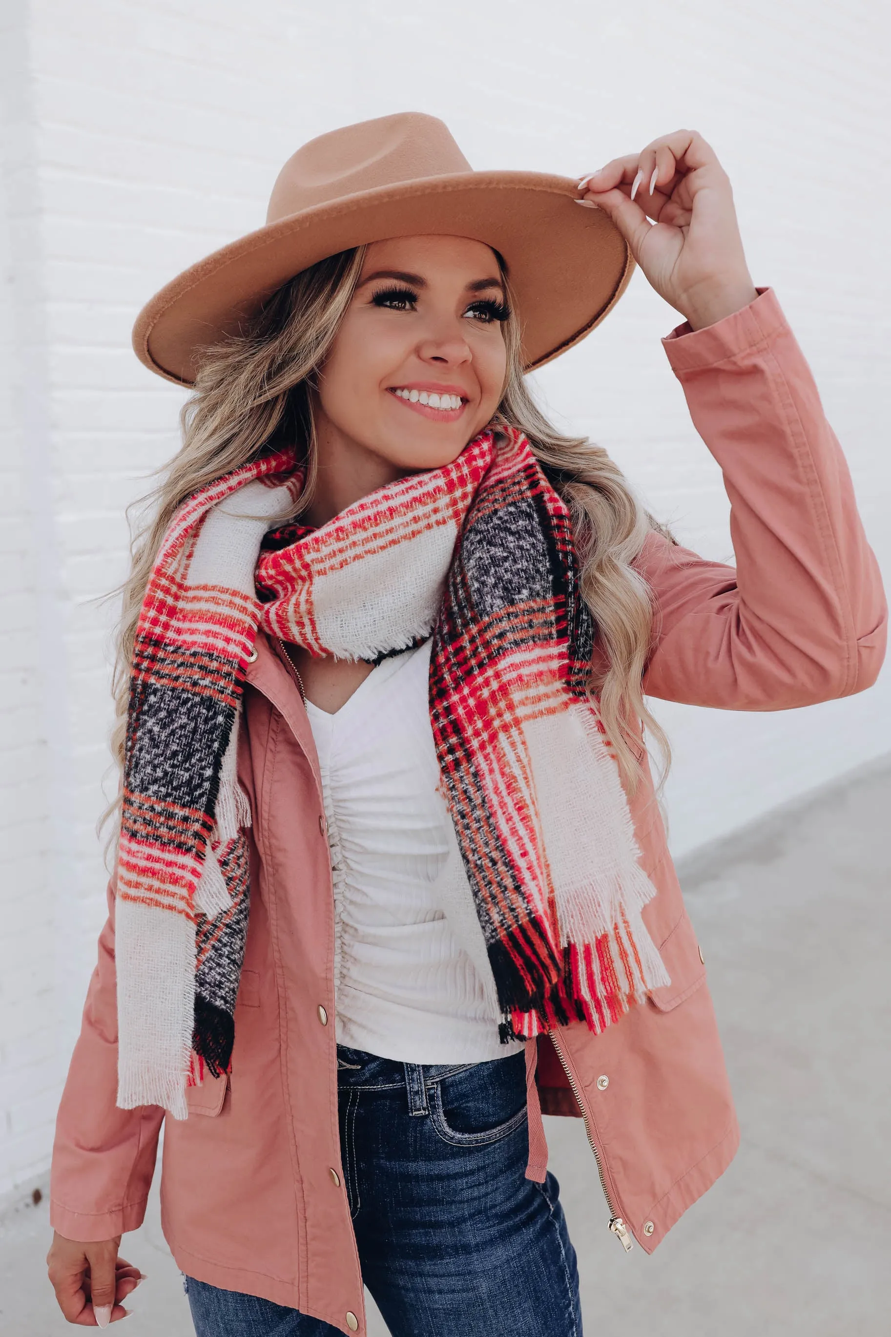 Plush Plaid Oversized Scarf - Ivory