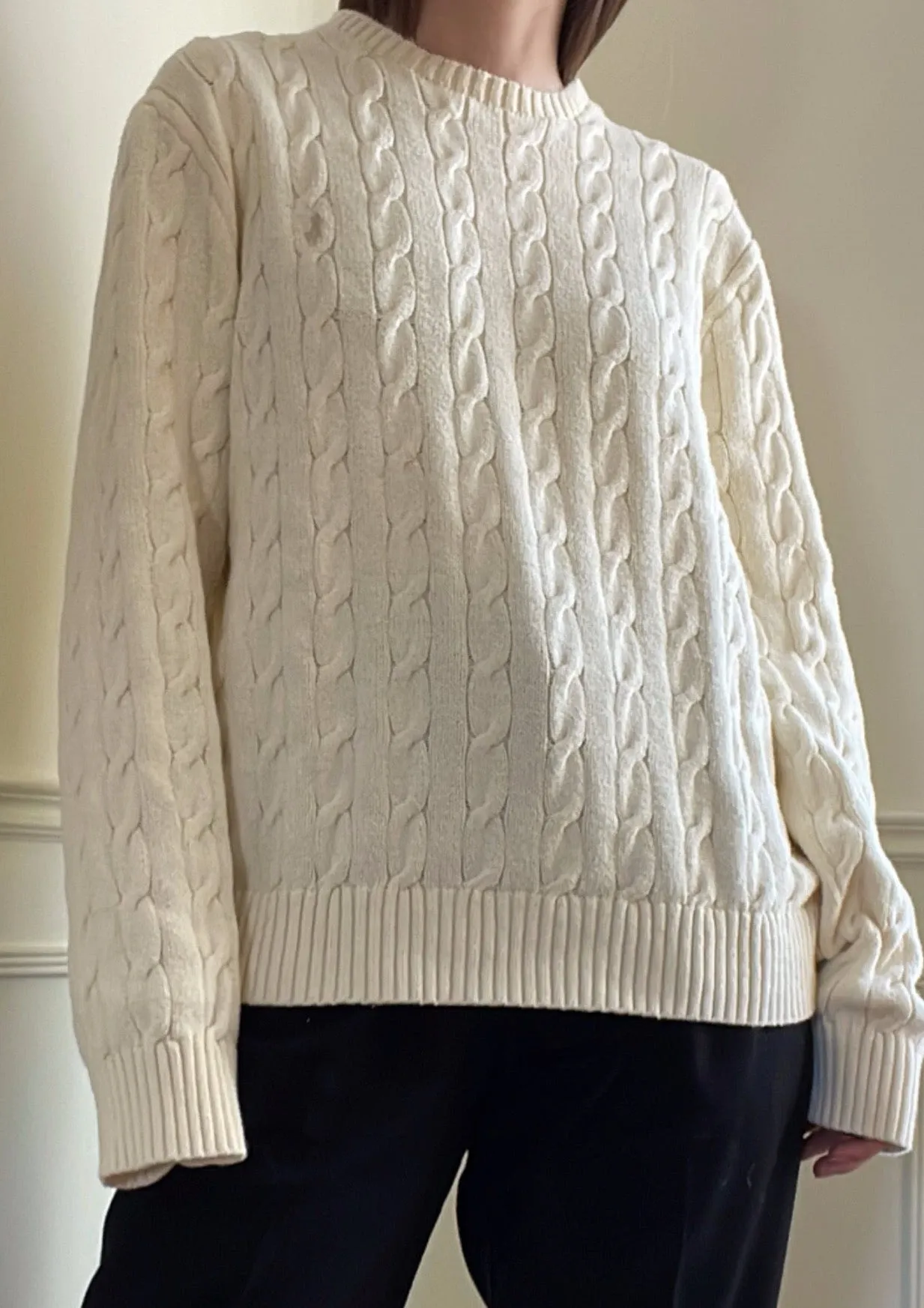 POLO Cream Cableknit Cotton Crew-Neck Sweater - XL