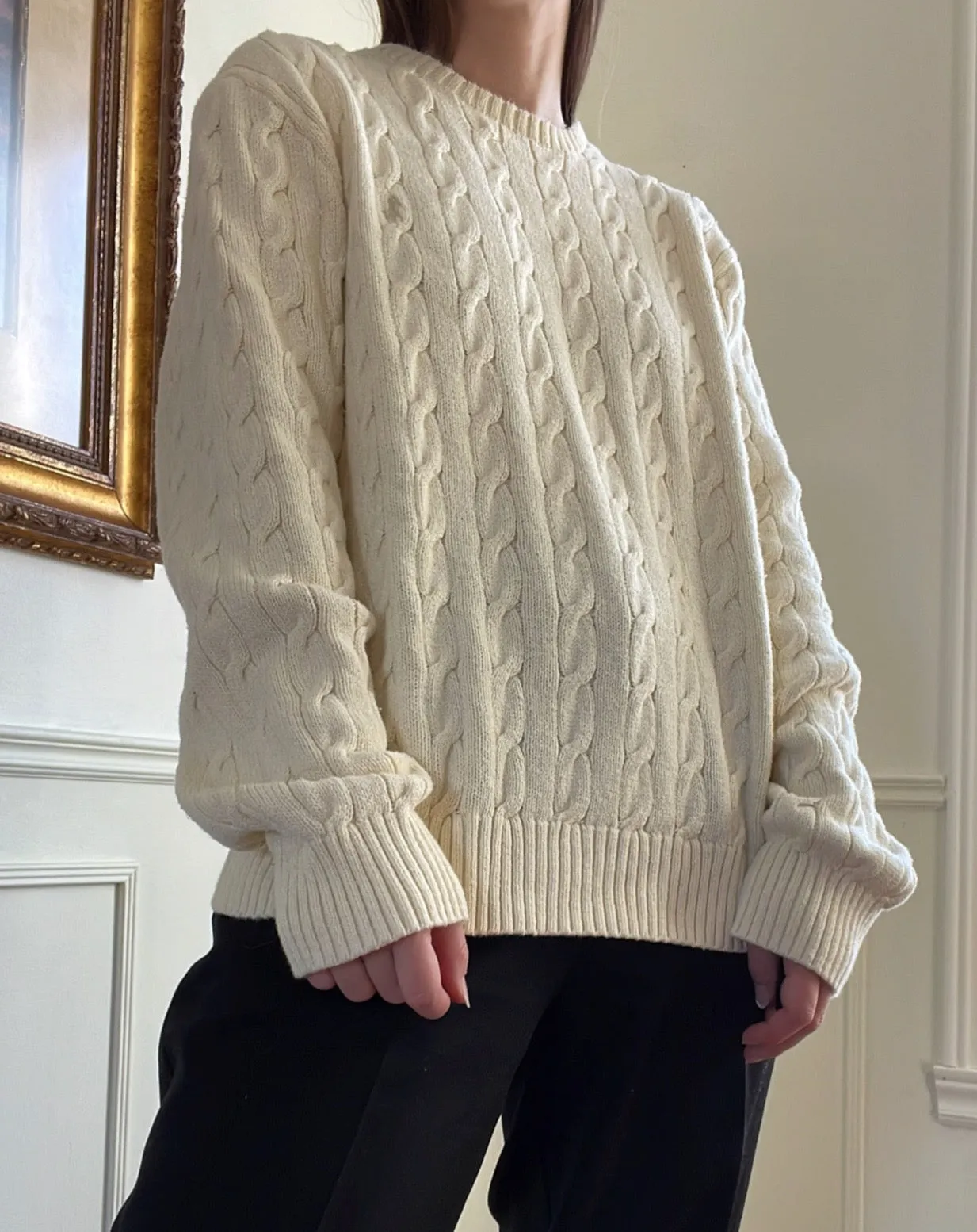 POLO Cream Cableknit Cotton Crew-Neck Sweater - XL