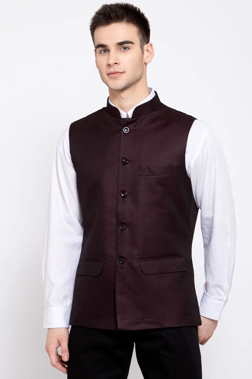 Poly Blend Burgundy Nehru Jacket