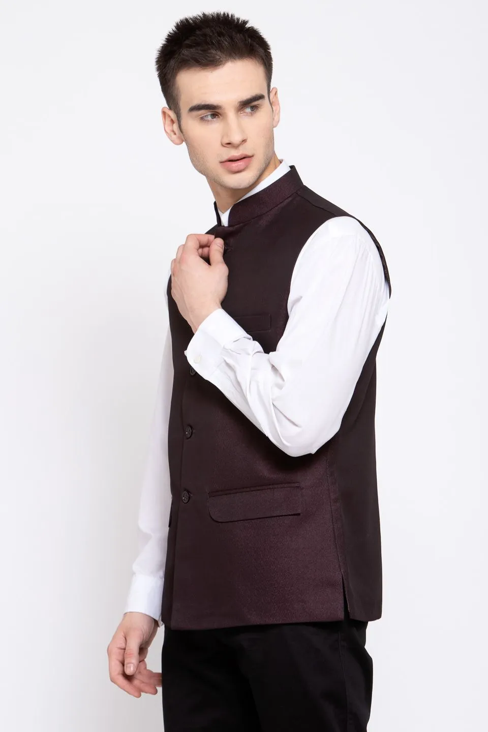 Poly Blend Burgundy Nehru Jacket