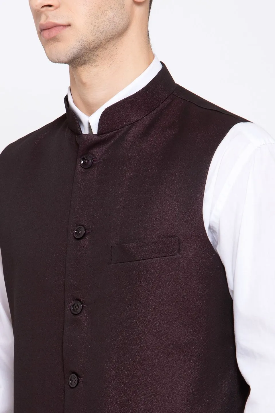 Poly Blend Burgundy Nehru Jacket