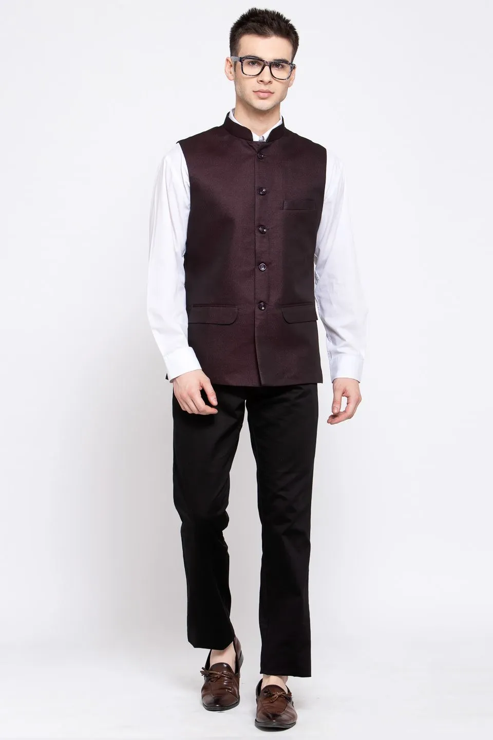 Poly Blend Burgundy Nehru Jacket