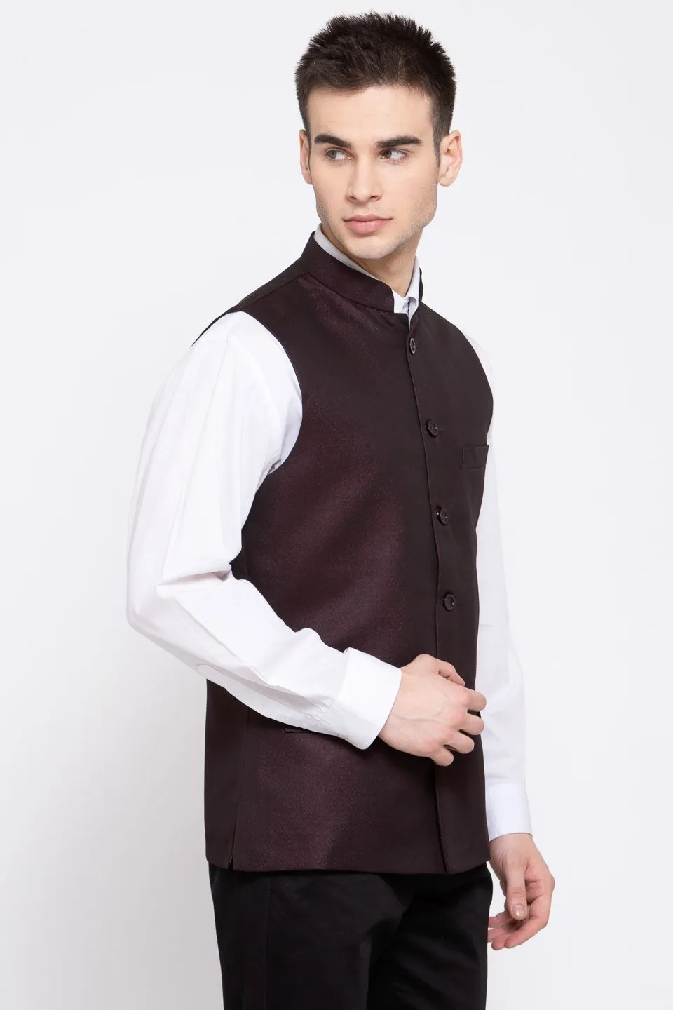 Poly Blend Burgundy Nehru Jacket