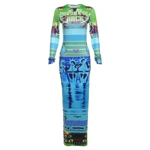 Pre Order:  Abstract Slim Fit Long Sleeved Dress