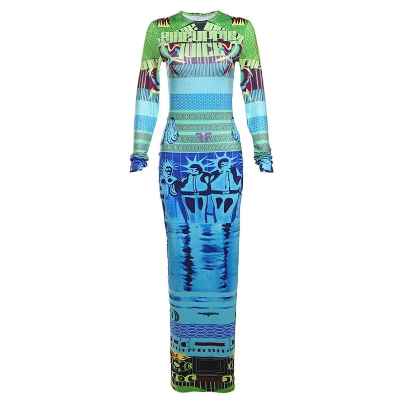 Pre Order:  Abstract Slim Fit Long Sleeved Dress