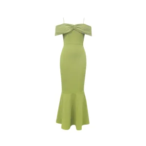 Pre Order:  Green Off-Shoulder Slim Fit Cake Dress