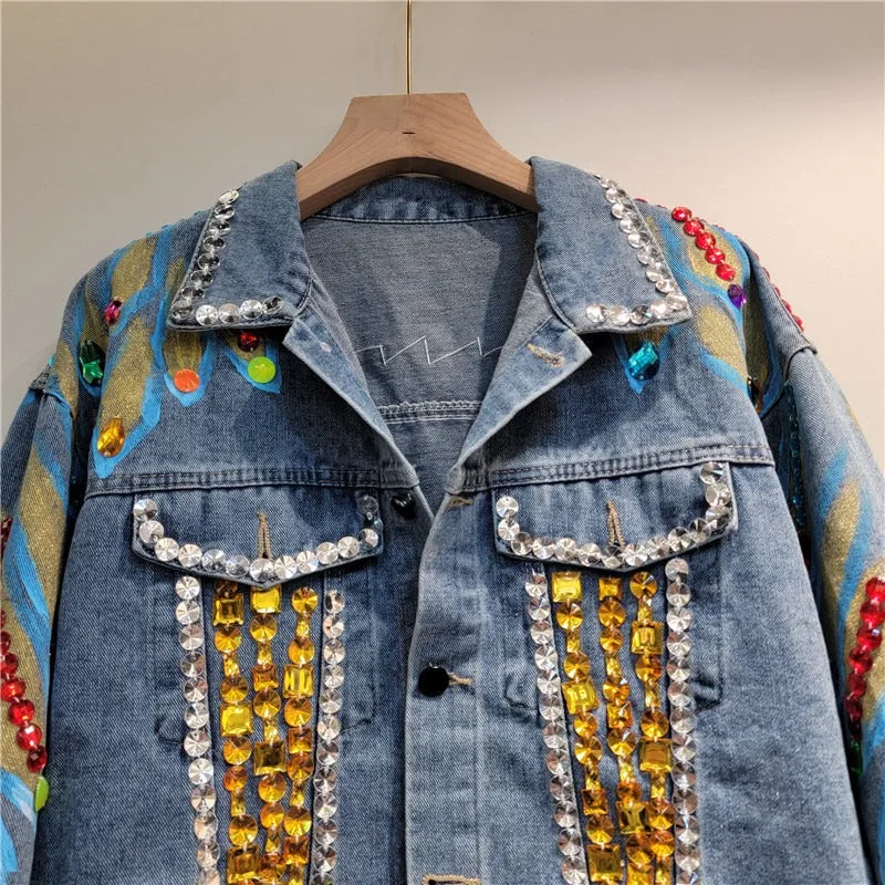 Pre Order:  Handmade Nail Bead Short Denim Jacket