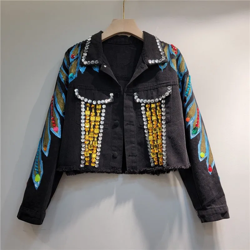 Pre Order:  Handmade Nail Bead Short Denim Jacket