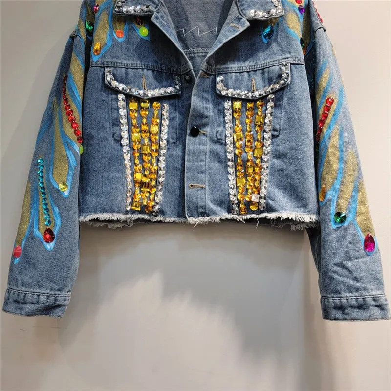 Pre Order:  Handmade Nail Bead Short Denim Jacket