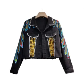 Pre Order:  Handmade Nail Bead Short Denim Jacket