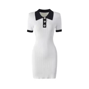 Pre Order:  Knitted Collar Slim Fit Short Sleeved Dress