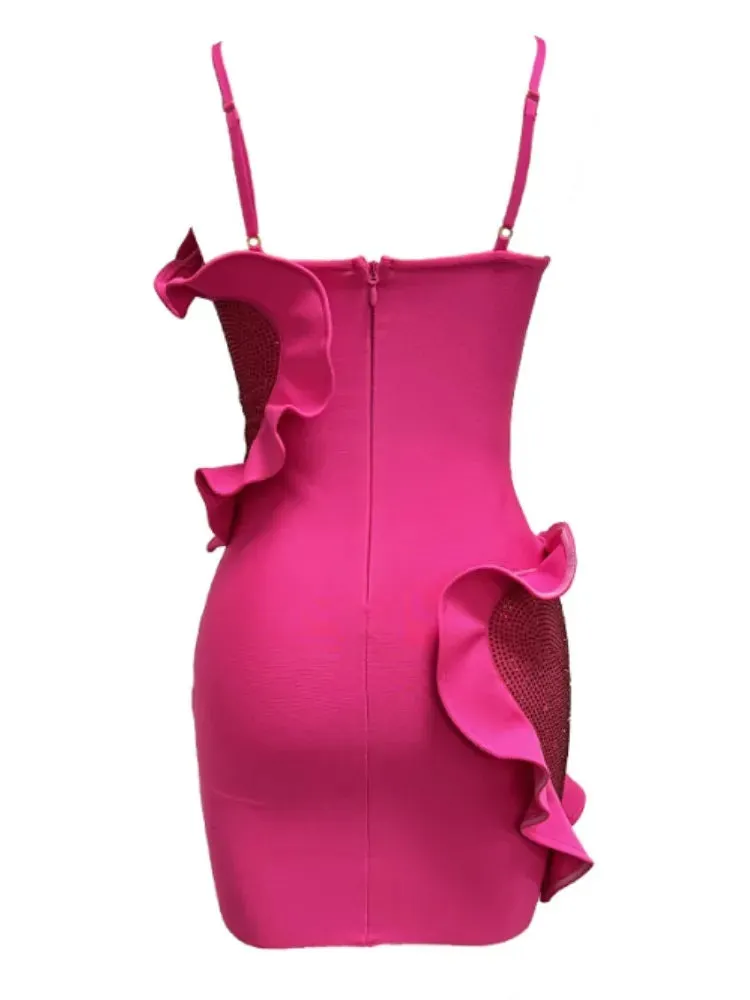 Pre Order:  Love Ruffle Diamond Mini Bandage Dress