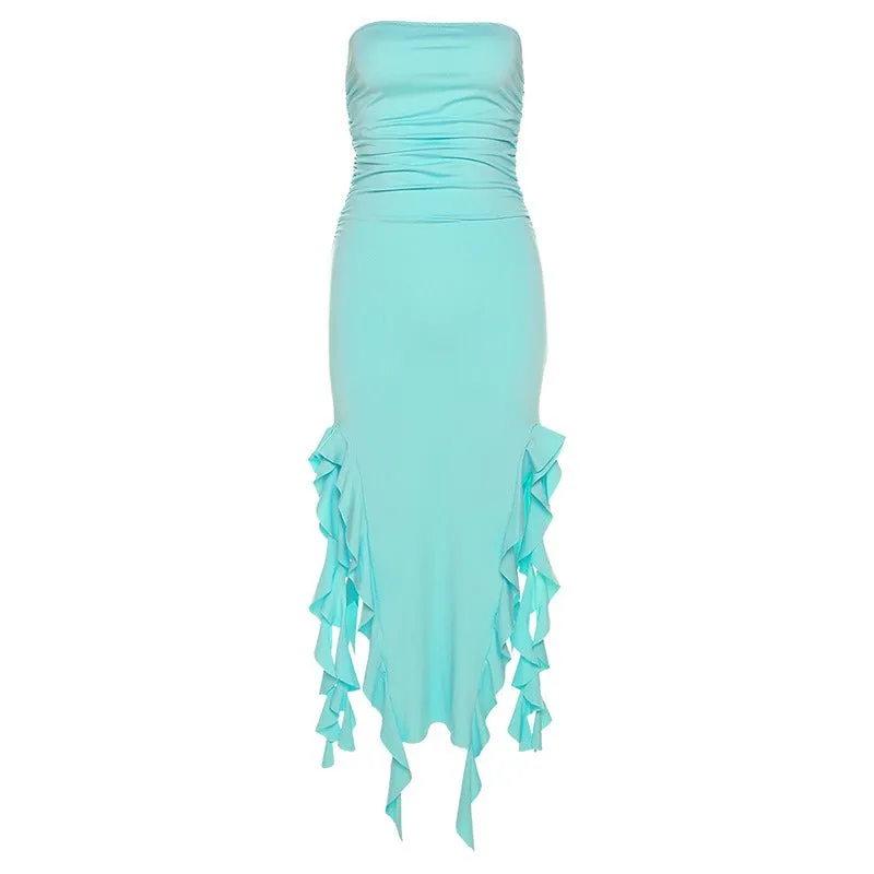 Pre Order:  Midi Ruffled Split Tube Bodycon