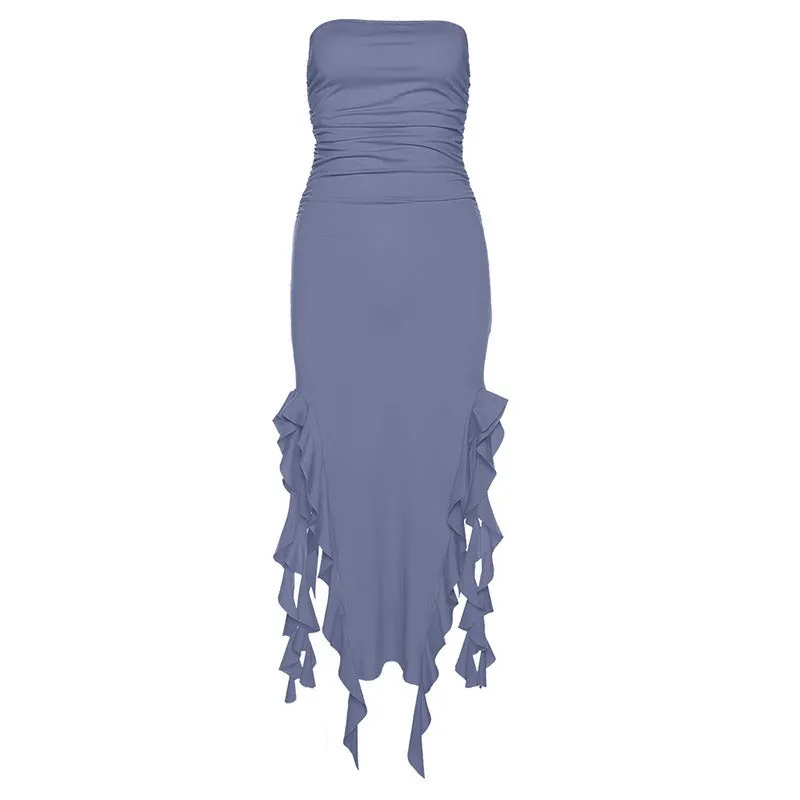 Pre Order:  Midi Ruffled Split Tube Bodycon