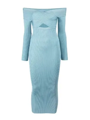 Pre Order:  Overlap Twist Front Knit Strapless Dress