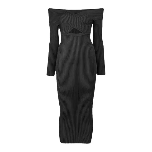 Pre Order:  Overlap Twist Front Knit Strapless Dress