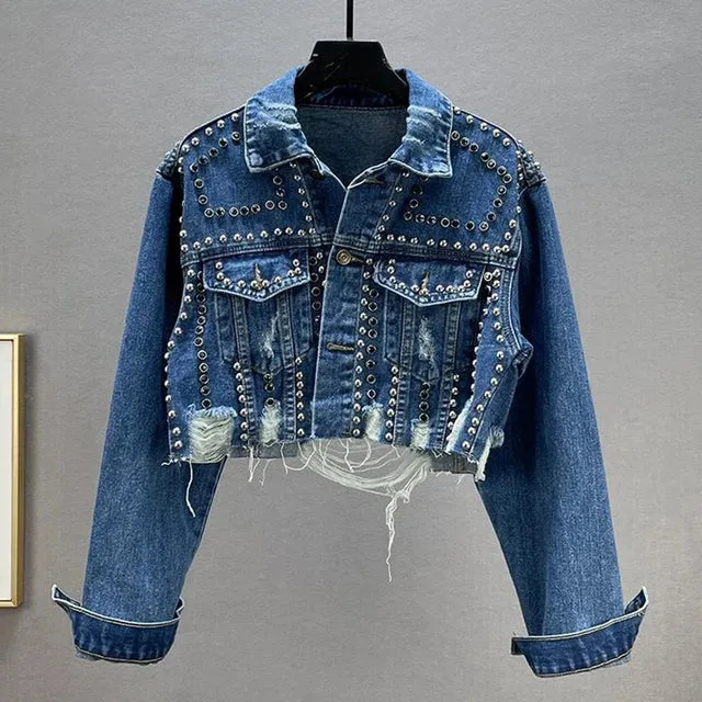 Pre Order:  Rivet Inlaid Diamond Denim Jacket