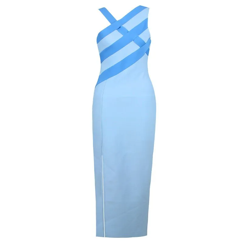 Pre Order:  Sky Blue Asymmetrical Bandage Dress