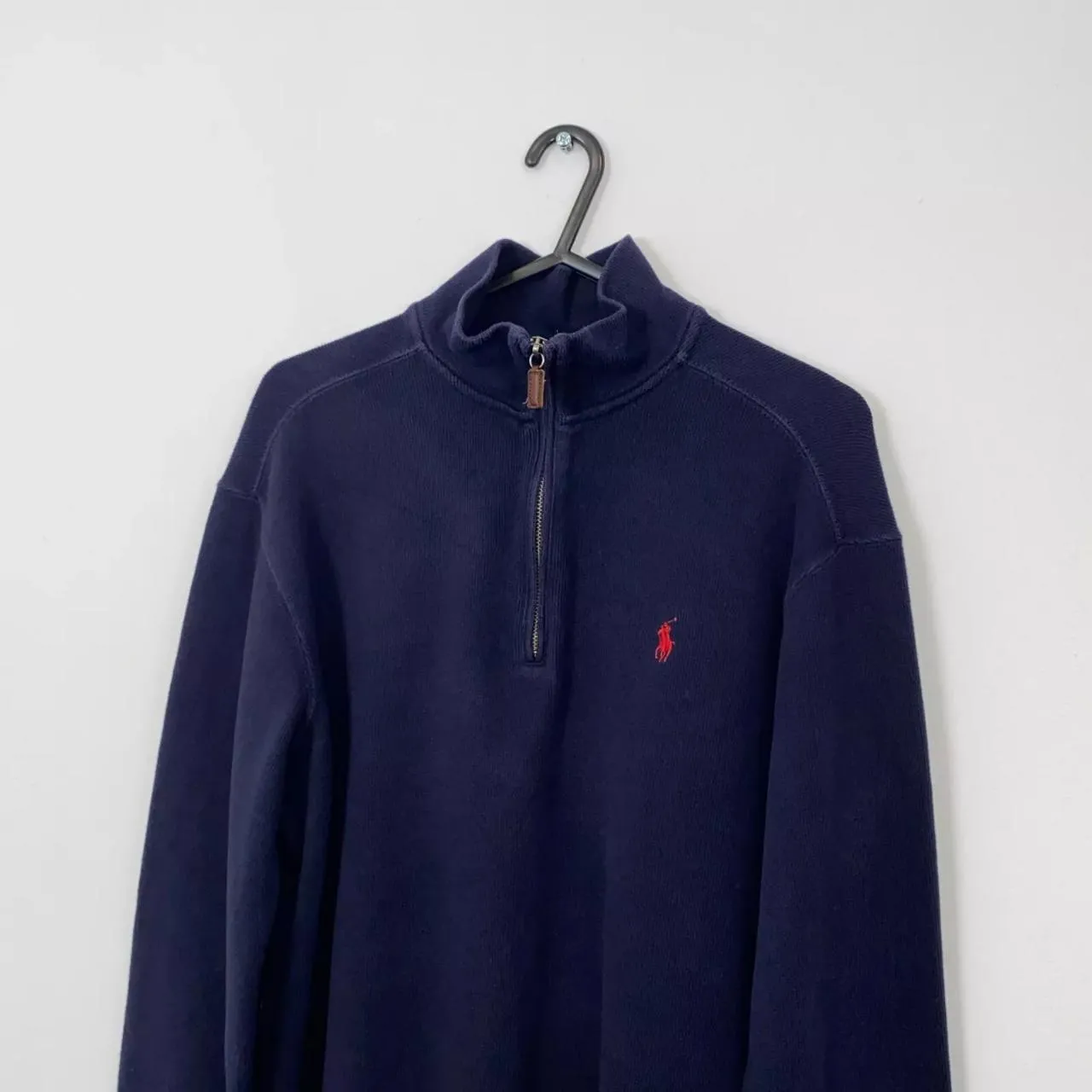 Preowned Polo Ralph Lauren Mens Jumper Size S Navy 1/4 Zip Quarter-Zip Logo Sweater Retro