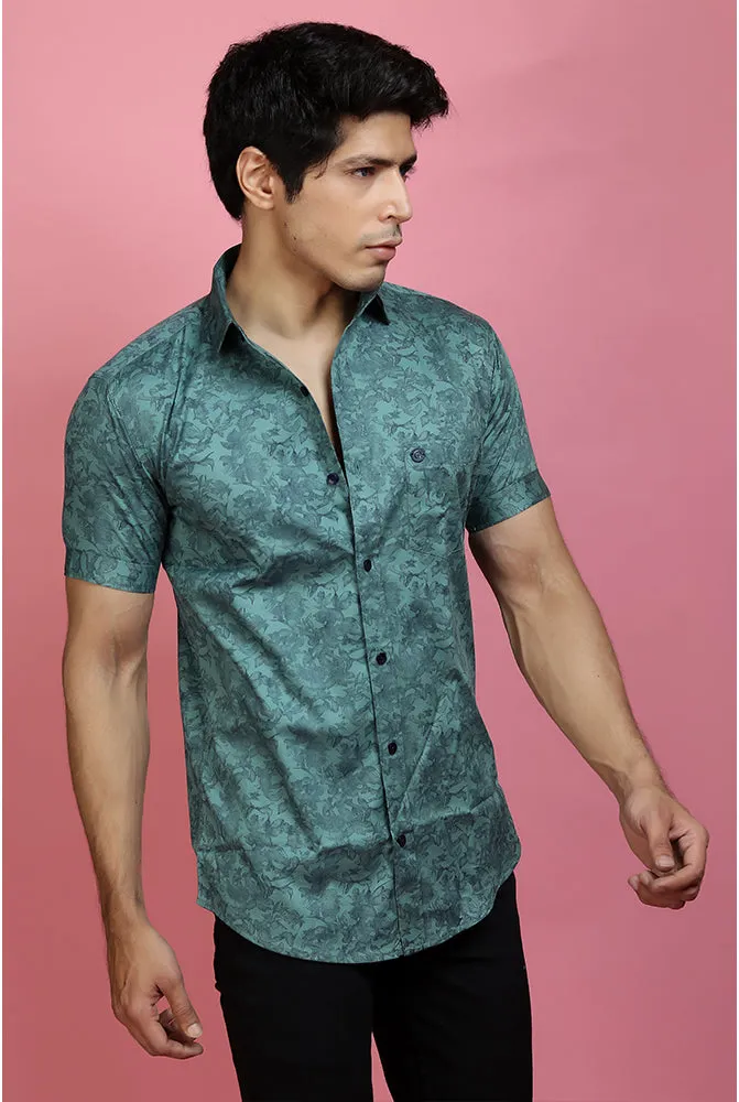 Printed Shirts for Men - Men Casual Mint Green Printed Shirt