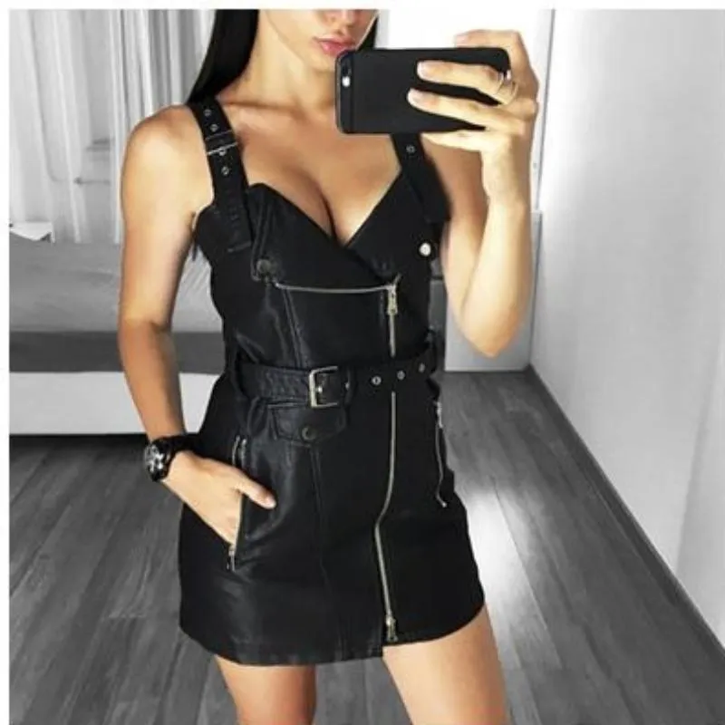 PU Leather Women Dress Bodycon Sexy Dress