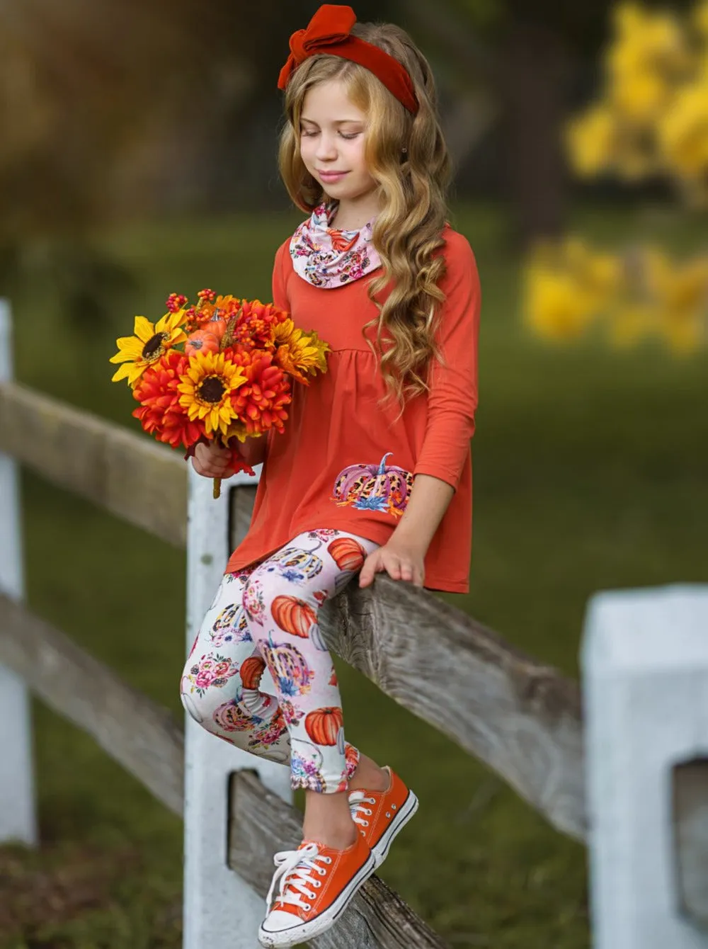 Pumpkin Everything Tunic, Leggings and Scarf Set