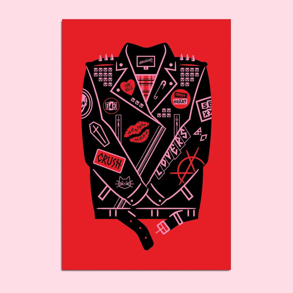 Punk Love Leather Jacket Postcard by Hellcats USA