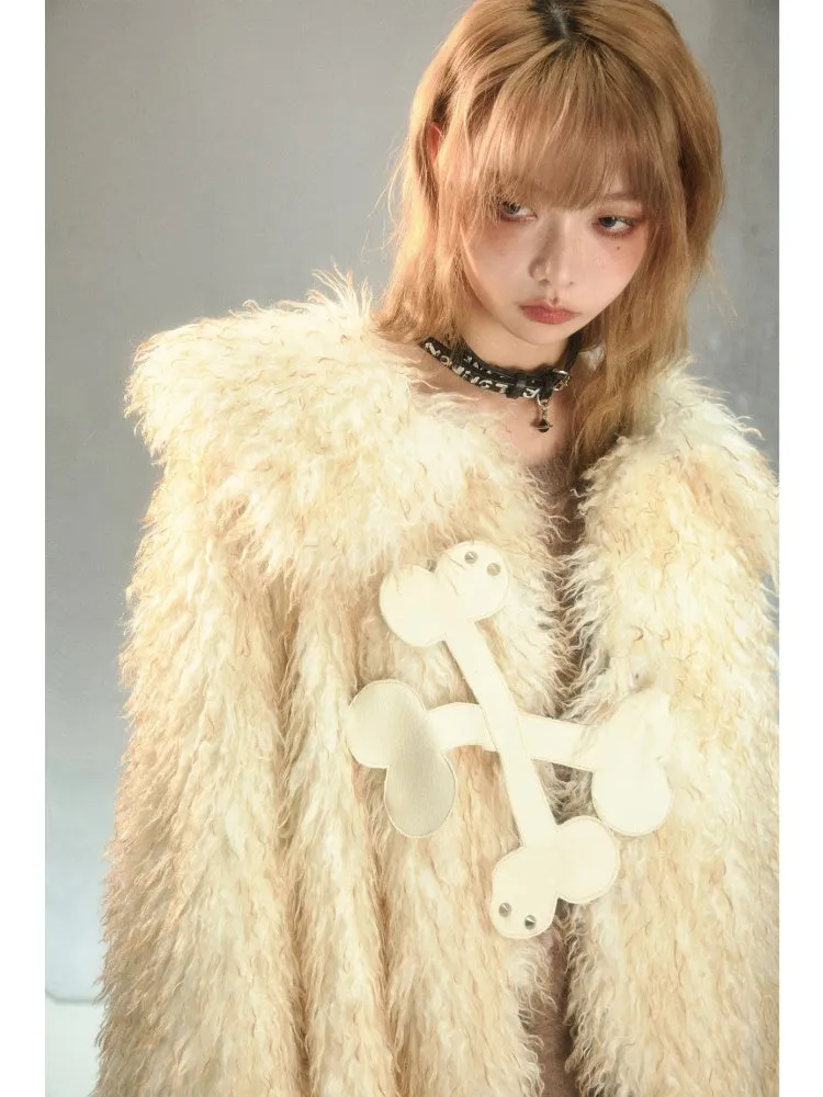 Punk Rivet Bone Mix Color Long Fur Loose Coat【s0000003874】