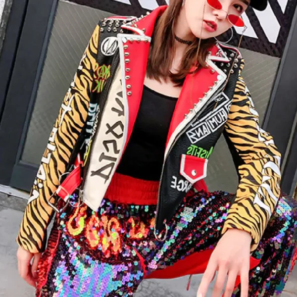 Punk Rock Disorder Leopard Studded Leather Jacket