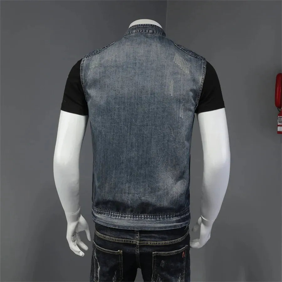 Punk Style Men's Denim Vest Sleeveless Jeans Jacket