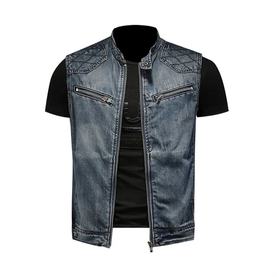 Punk Style Men's Denim Vest Sleeveless Jeans Jacket