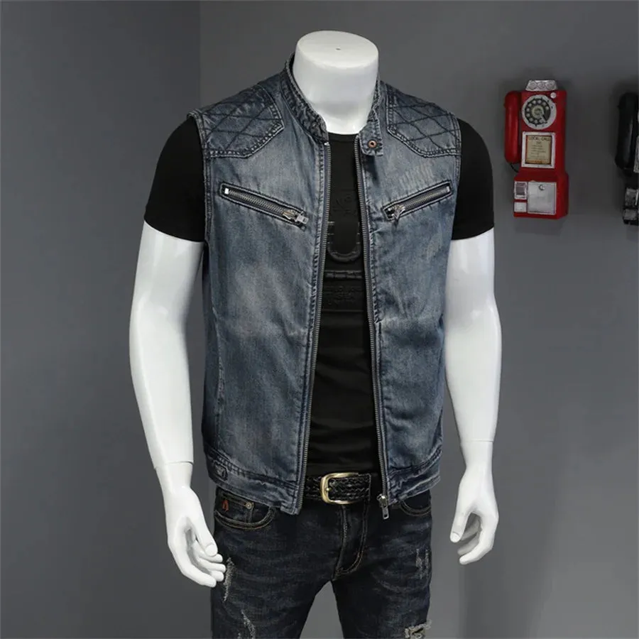 Punk Style Men's Denim Vest Sleeveless Jeans Jacket