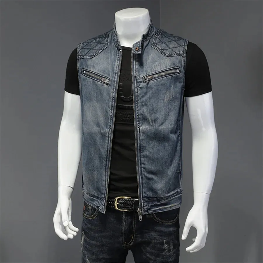 Punk Style Men's Denim Vest Sleeveless Jeans Jacket