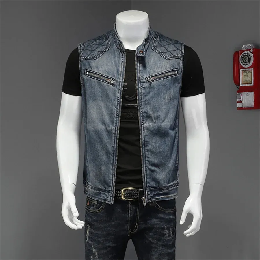 Punk Style Men's Denim Vest Sleeveless Jeans Jacket