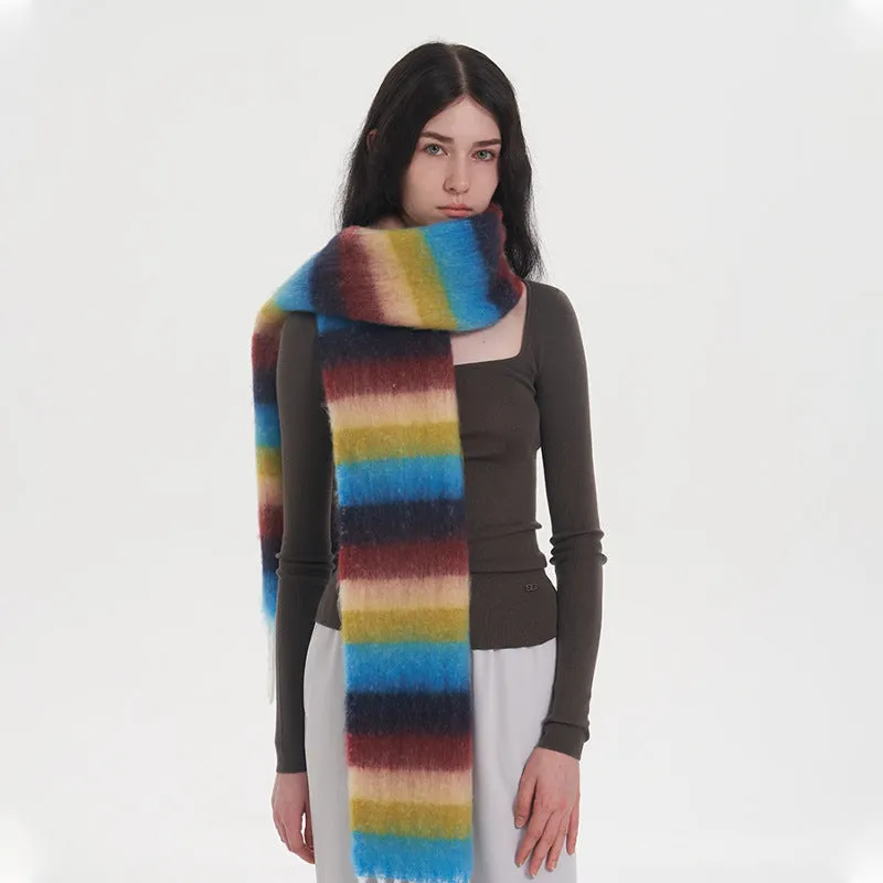 Retro Colorful Striped Tassel Thick Warm Dopamine Scarf