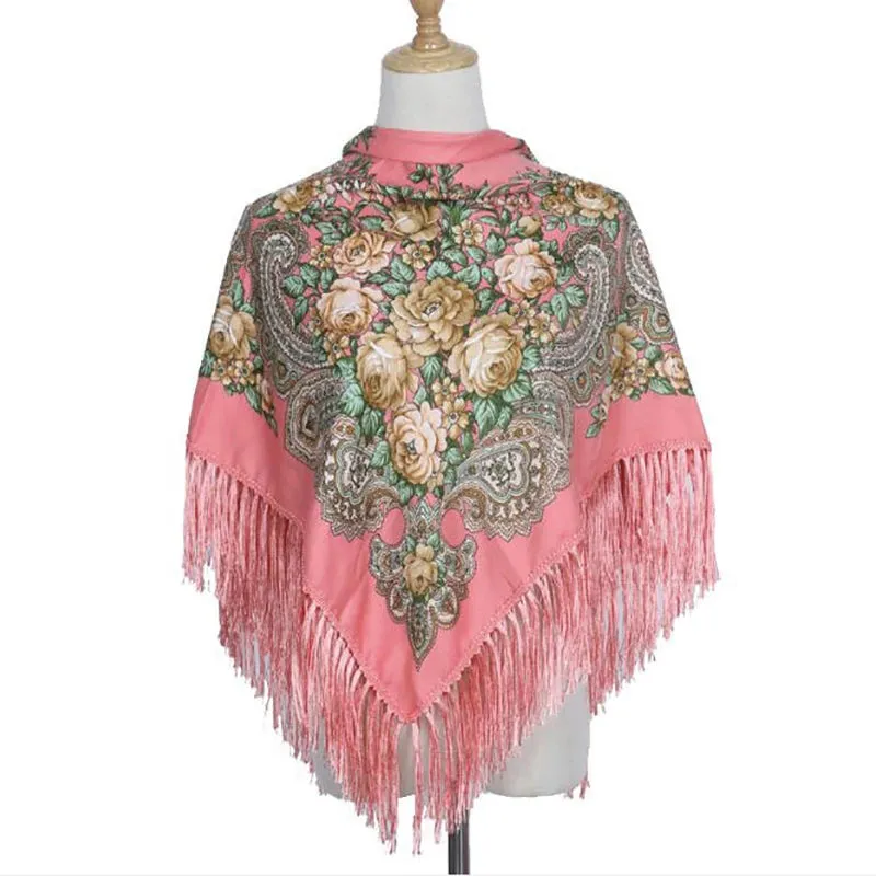 Retro Printed Scarf Winter Boho Shawl Autumn And Winter Warm Cotton Russian Women'S Shawl Ethnic Style Tassel Scarf Shawl 1pc