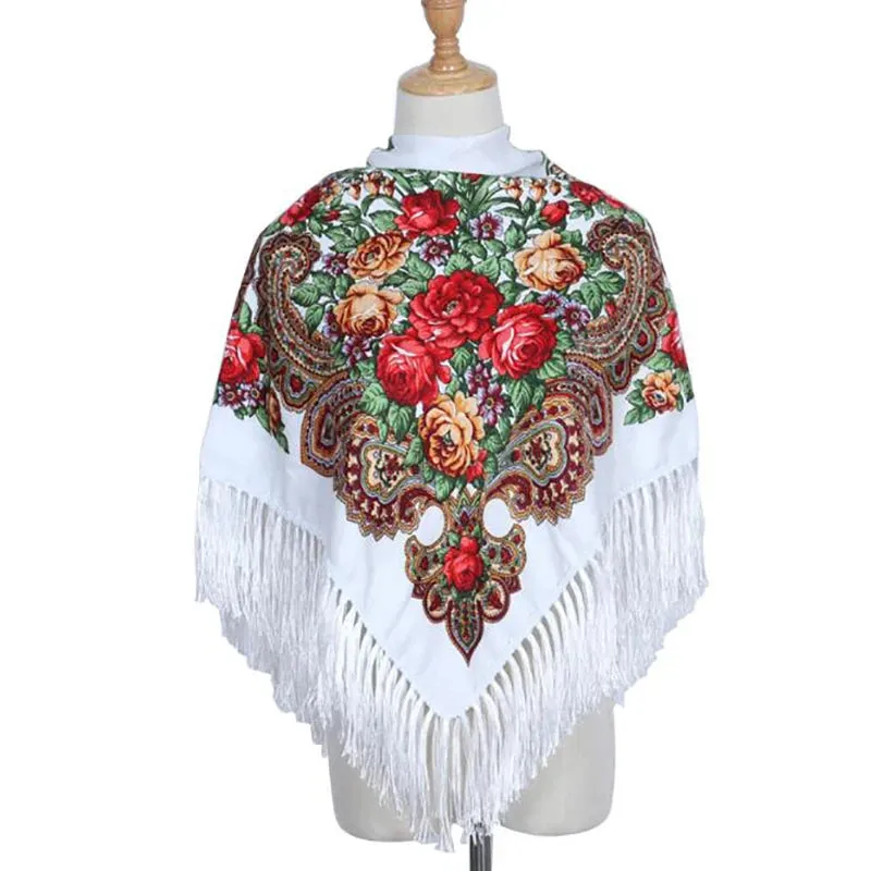 Retro Printed Scarf Winter Boho Shawl Autumn And Winter Warm Cotton Russian Women'S Shawl Ethnic Style Tassel Scarf Shawl 1pc