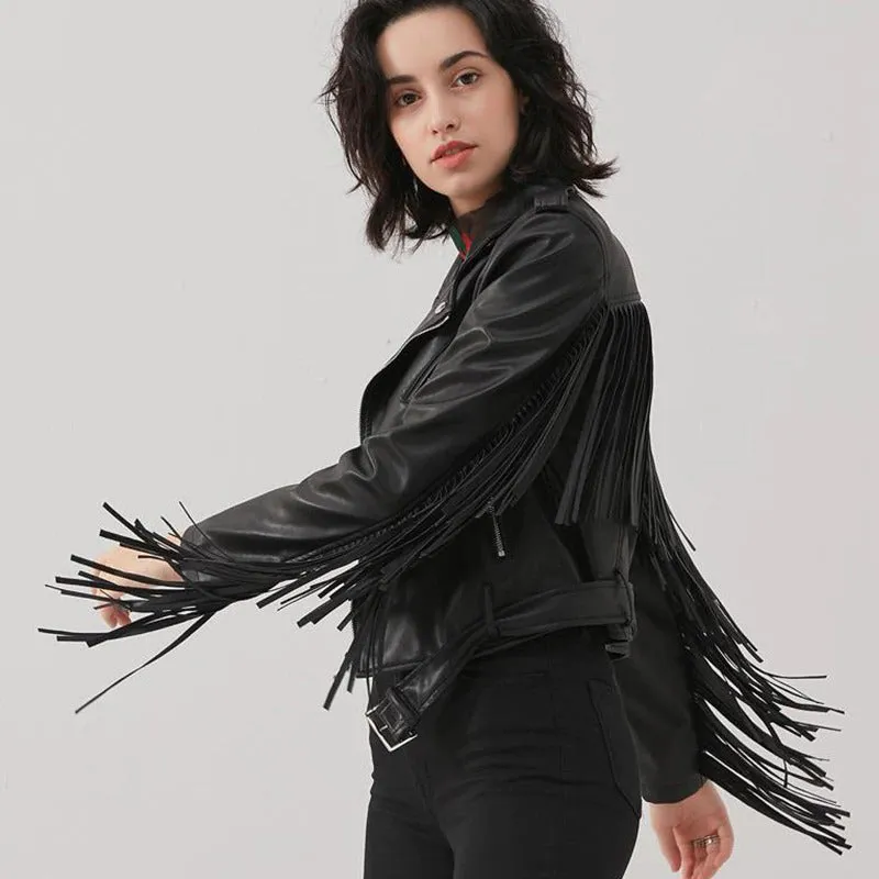 Rocking Punk Fashion Vegan Leather Tassel Fringed Coat Jackets