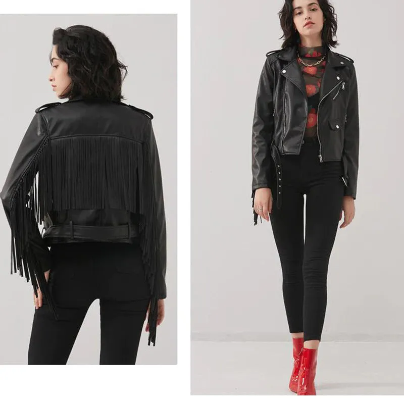 Rocking Punk Fashion Vegan Leather Tassel Fringed Coat Jackets