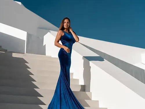 ROYAL BLUE Velvet Bodycon Prewedding dress