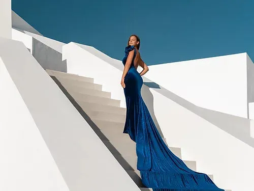 ROYAL BLUE Velvet Bodycon Prewedding dress