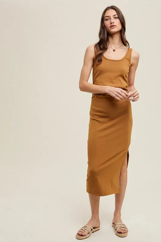 Ruched Side Detail Midi Dress- Camel