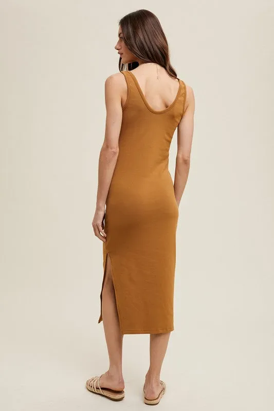 Ruched Side Detail Midi Dress- Camel