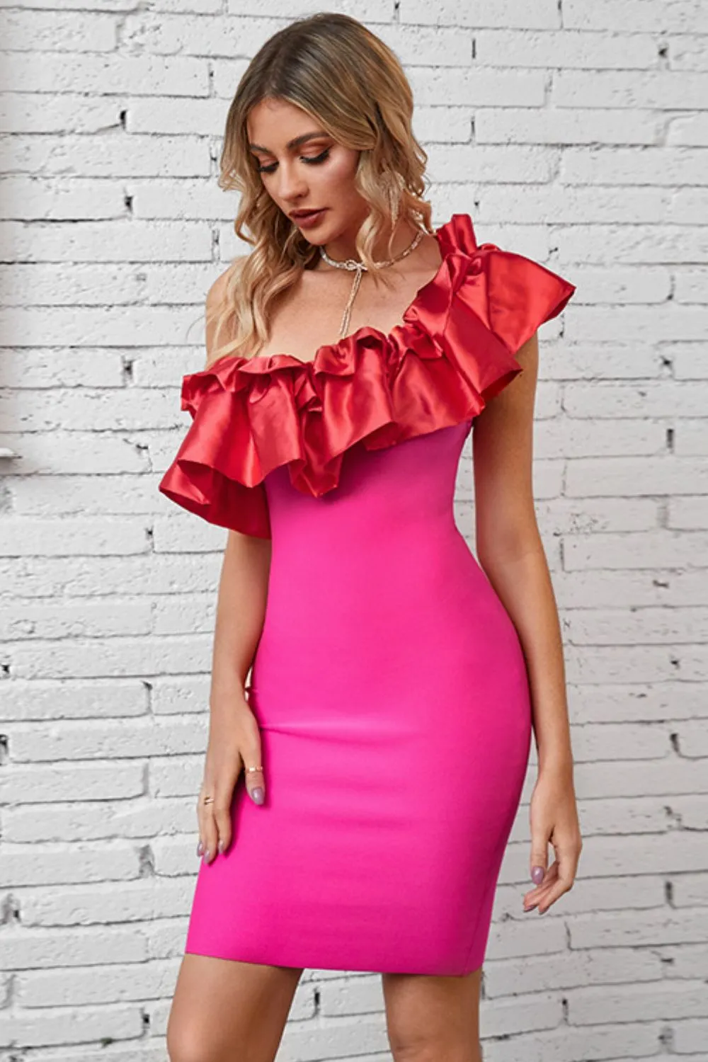 Ruffled One-Shoulder Bodycon Dress