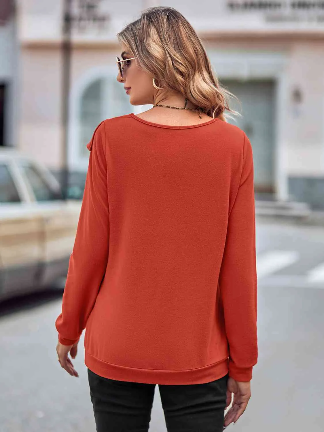 Ruffled Round Neck Long Sleeve Top