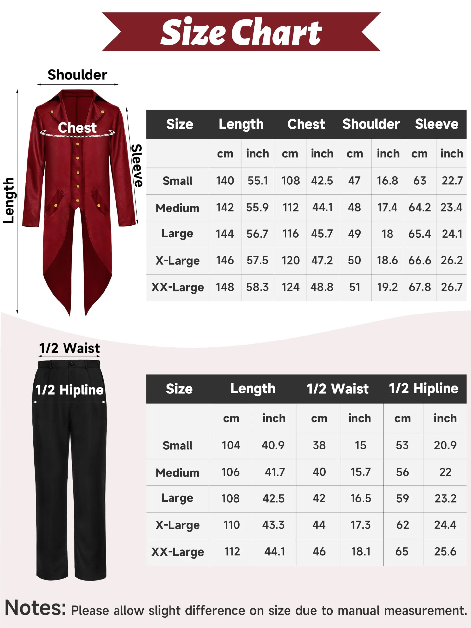 RUODON Mens Halloween Medieval Vintage Tailcoat Jacket Costumes Set Renaissance Steampunk Gothic Frock Coat Costume Cosplay