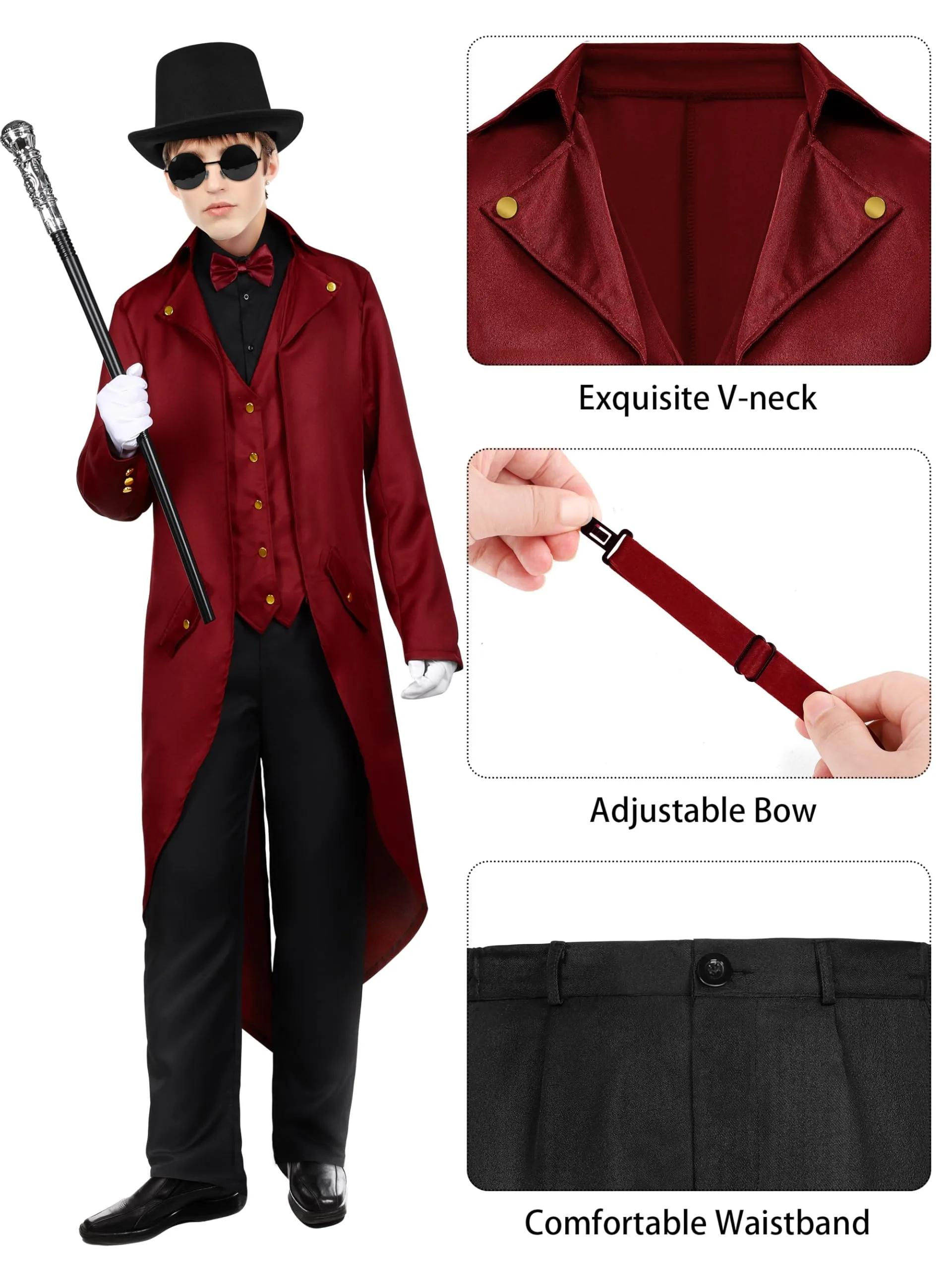 RUODON Mens Halloween Medieval Vintage Tailcoat Jacket Costumes Set Renaissance Steampunk Gothic Frock Coat Costume Cosplay