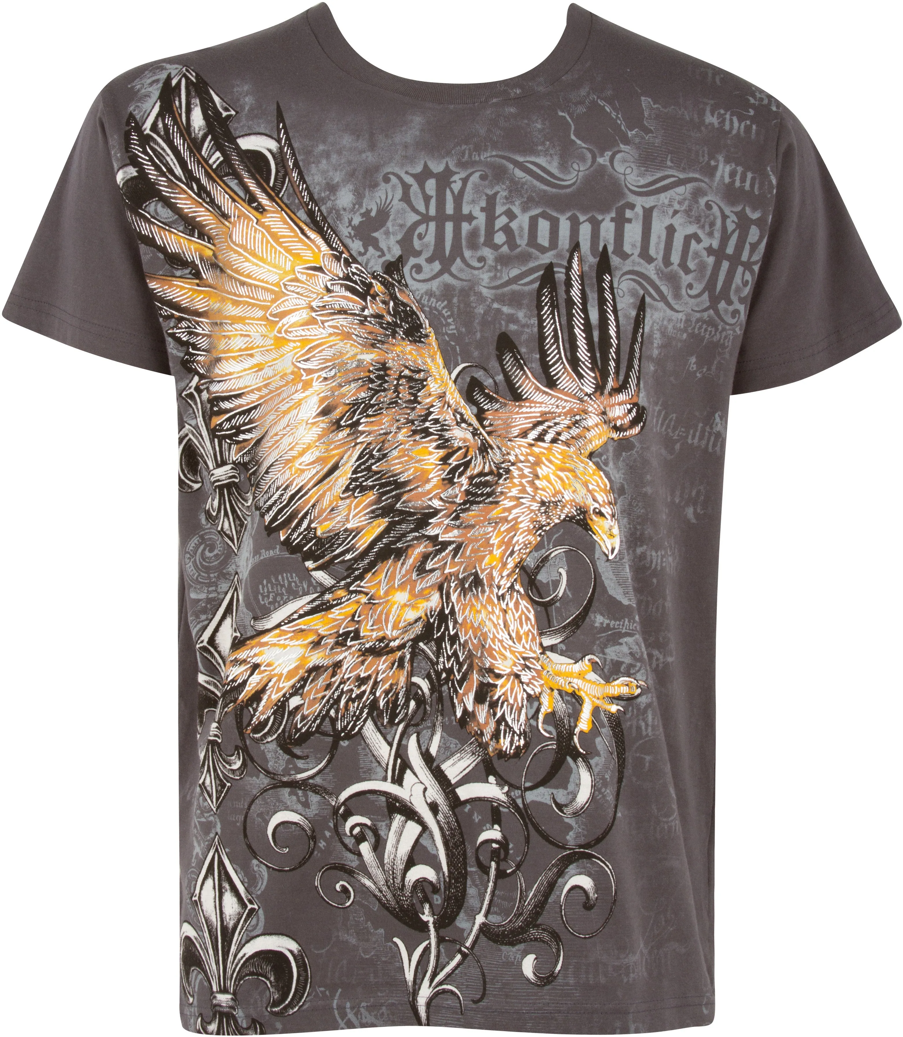 Sakkas Clutching Eagle & Fleur De Lis Metallic Silver Embossed Cotton T-Shirt